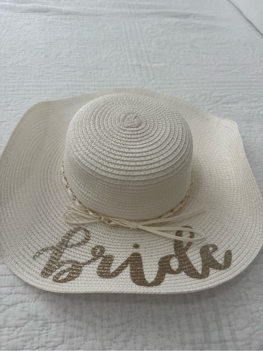 Ivory 'Bride' Straw Sun Hat with Gold Script